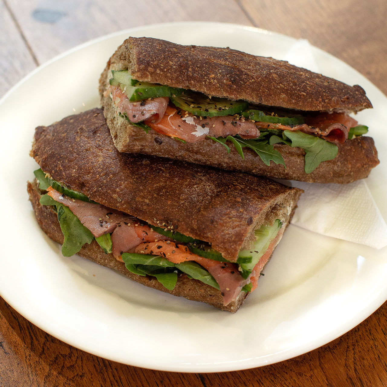 Smoked Salmon & Cream Cheese on Rye Sandwich